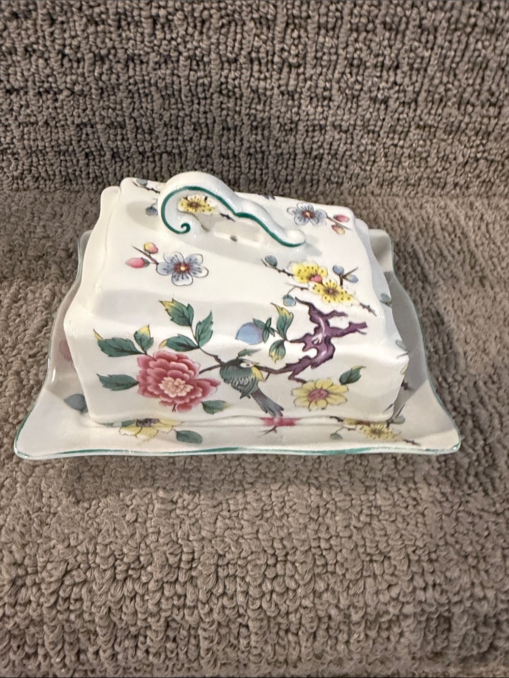 Floral Ceramic Butter Dish with Lid - White Multi